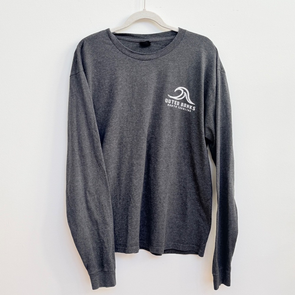 Outer Banks North Carolina Graphic Long Sleeve Tee Gray Wave Logo Shirt - Picture 3 of 8